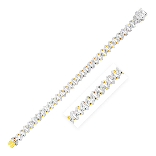 Size: 8'' - 14k Yellow Gold White Pave High Polish Modern Lite Edge Bracelet (9.5mm)