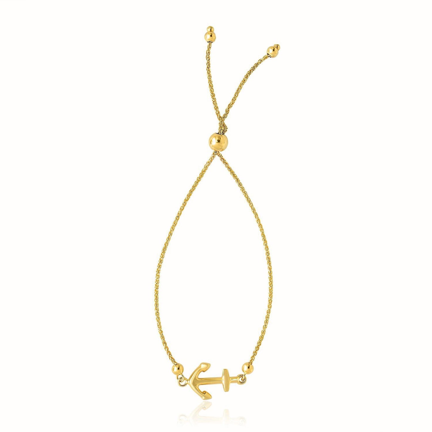 Size: 9.25'' - 14k Yellow Gold Anchor Design Adjustable Lariat Bracelet