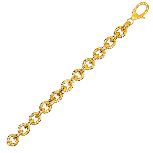 Size: 8'' - Textured Oval Link Bracelet in 14k Yellow Gold