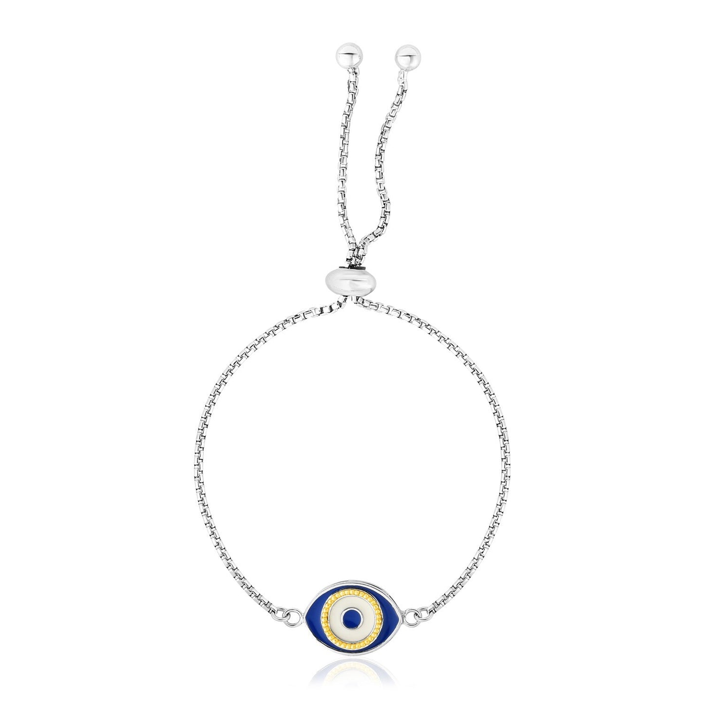 Size: 9.25'' - Sterling Silver Adjustable Two Toned Enameled Evil Eye Friendship Bracelet