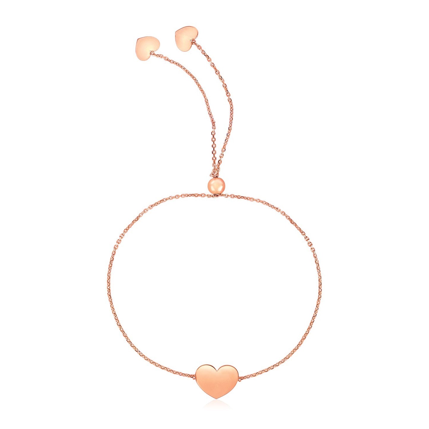 Size: 9.25'' - 14k Rose Gold Adjustable Heart Bracelet (0.90 mm)