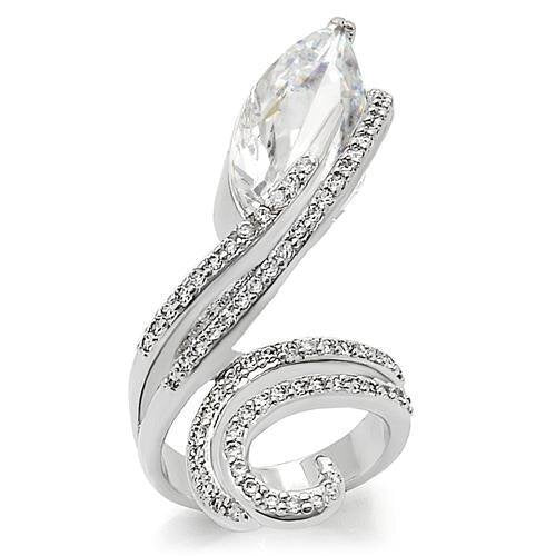 0W253 - Rhodium Brass Ring with AAA Grade CZ  in Clear