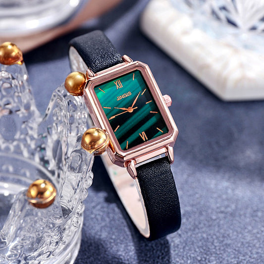 Color: B - Ladies Vintage Malachite Textured Small Square Plate Small Green Watch