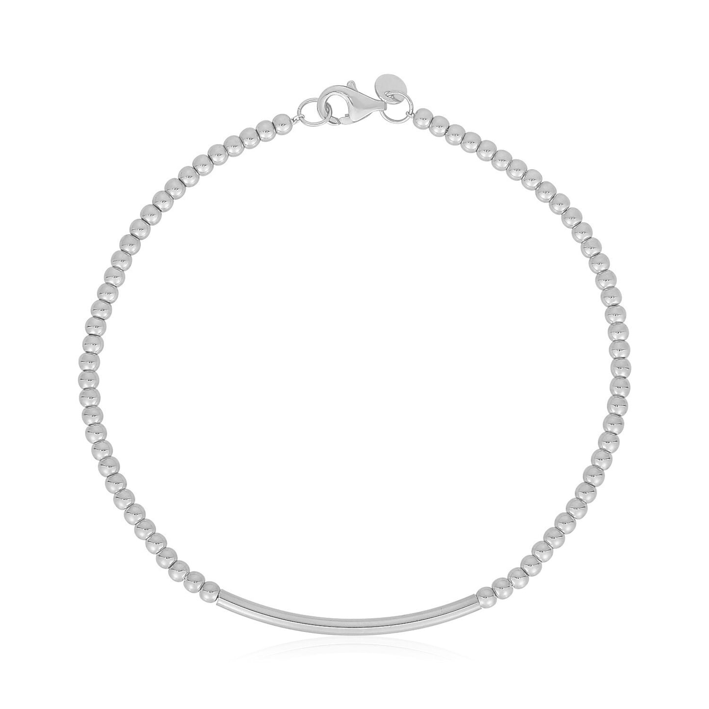 Size: 7'' - 14k White Gold High Polish Bead Bar Bracelet