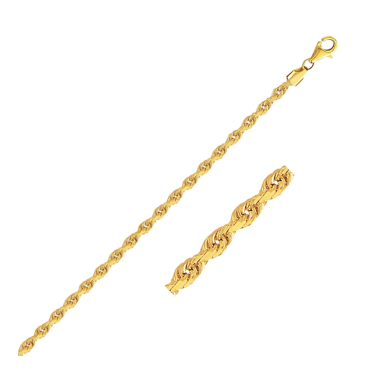 Size: 7'' - 2.75mm 10k Yellow Gold Solid Diamond Cut Rope Bracelet