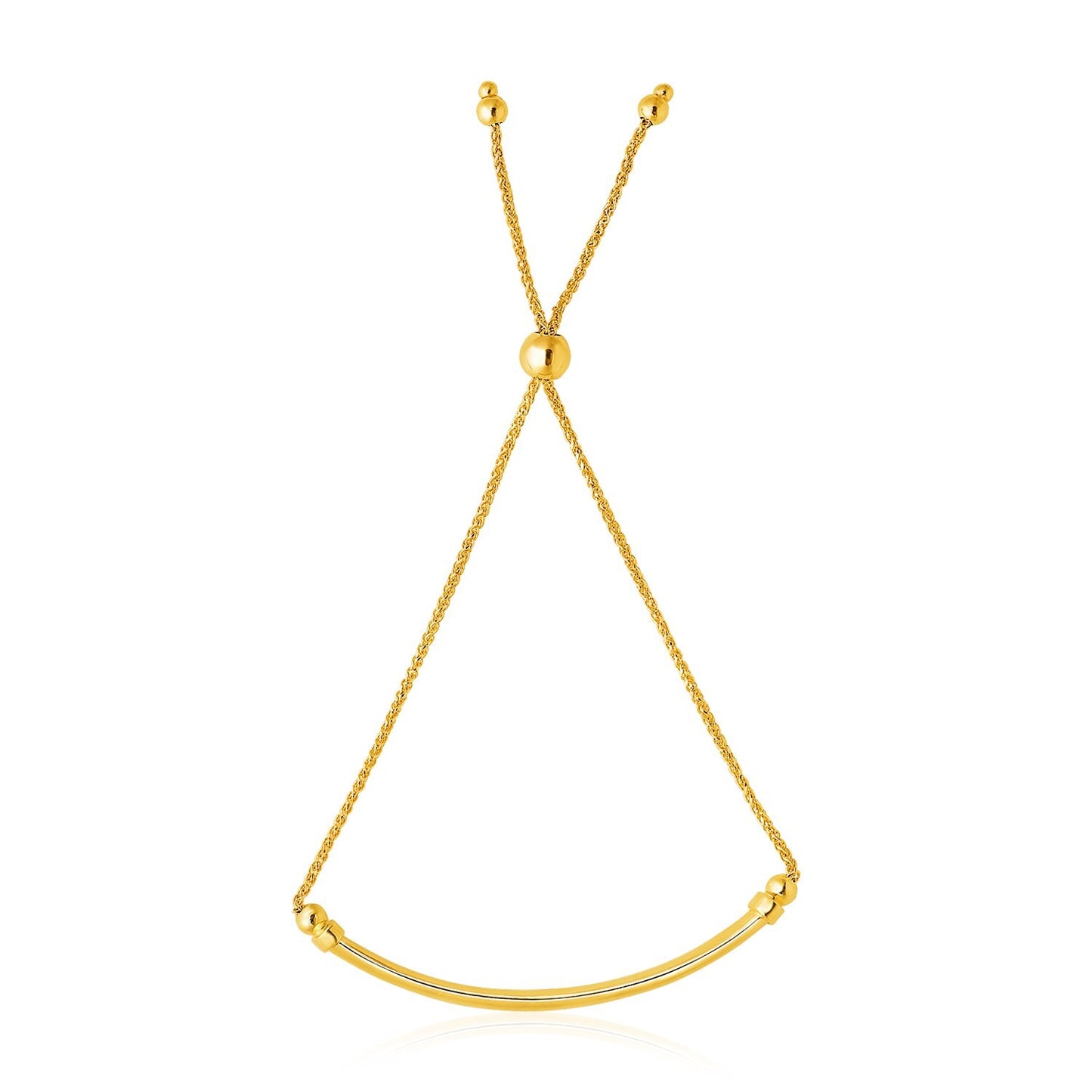 Size: 9.25'' - 14k Yellow Gold Smooth Curved Bar and Lariat Style Bracelet