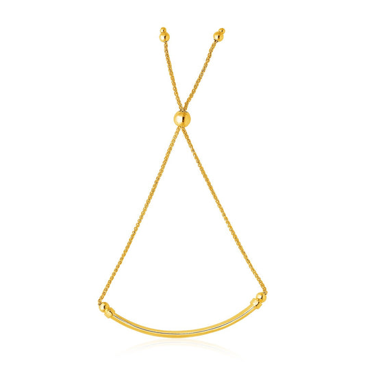 Size: 9.25'' - 14k Yellow Gold Smooth Curved Bar and Lariat Style Bracelet