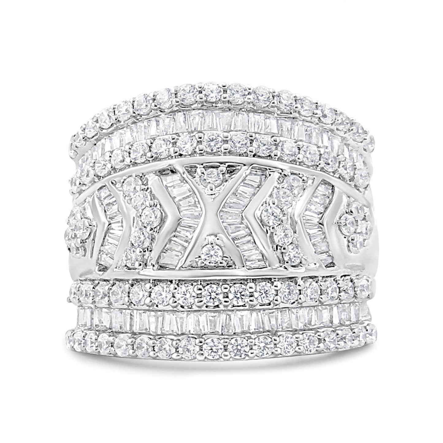 .925 Sterling Silver 2.0 Cttw Diamond Edge Multi-Row Ring Band ( J-K Color, I3 Clarity)