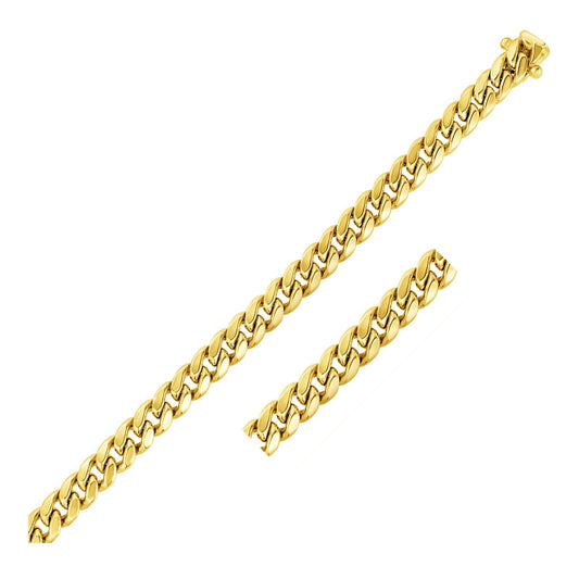 Size: 8.5'' - 7.5mm 14k Yellow Gold Semi Solid Miami Cuban Bracelet