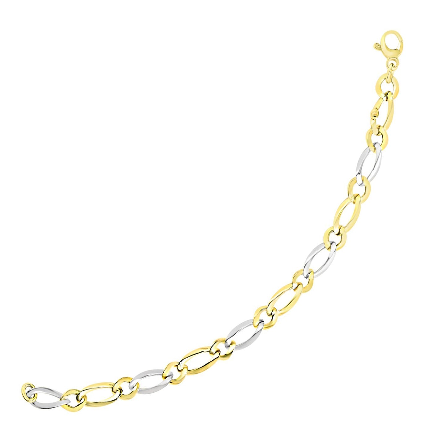 Size: 7.5'' - 14k Two-Tone Gold Figaro Chain Bracelet with Long and Short Links