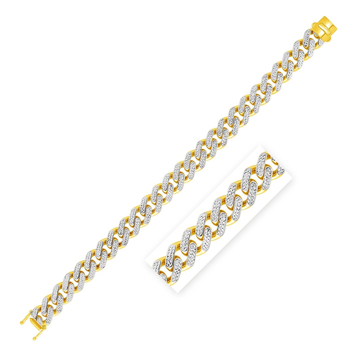 Size: 8.5'' - 14k Two Tone Gold 8 1/2 inch Curb Chain Bracelet with White Pave