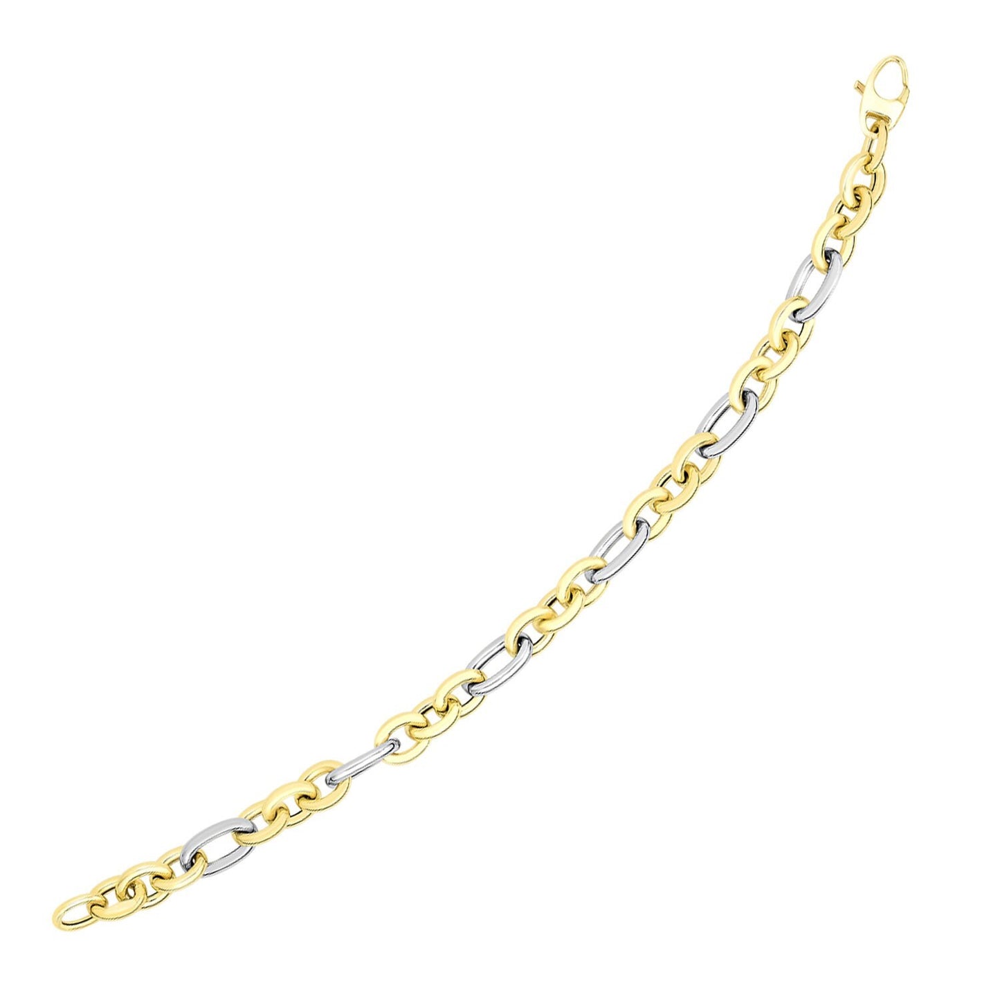 Size: 7.25'' - 14k Two-Tone Gold Long and Short Style Oval Link Bracelet