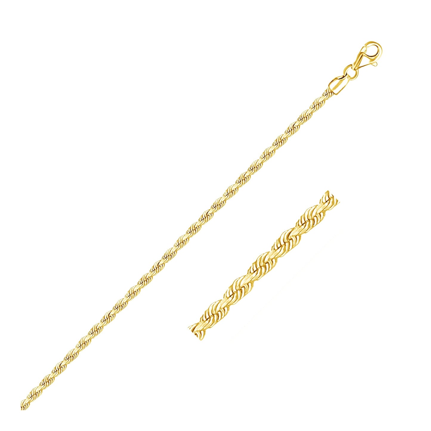 Size: 7'' - 2.5mm 10k Yellow Gold Solid Diamond Cut Rope Bracelet