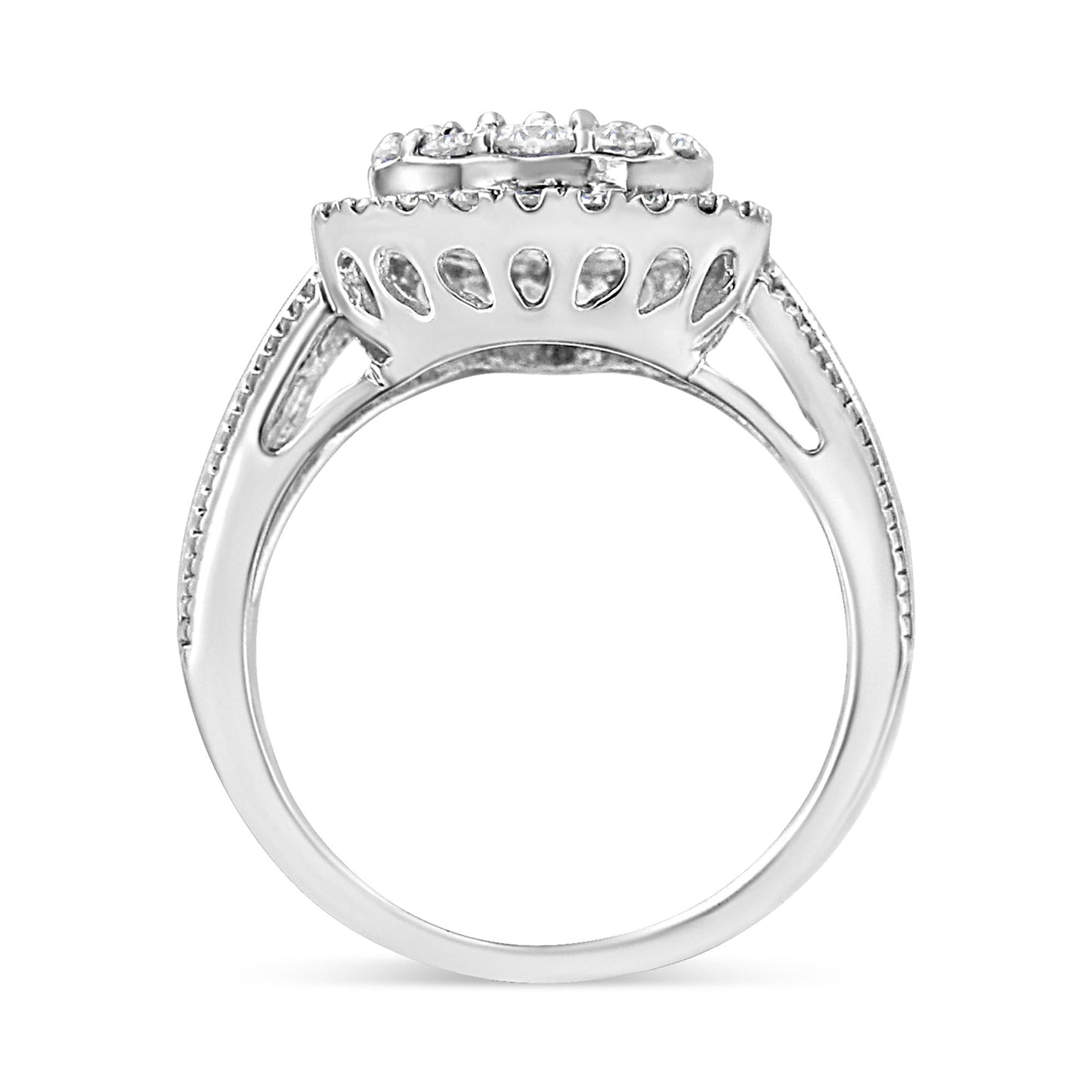 .925 Sterling Silver 1 1/2 Cttw Round-Cut Diamond Pear Shaped Halo Cocktail Ring (I-J Color, I1-I2 Clarity)