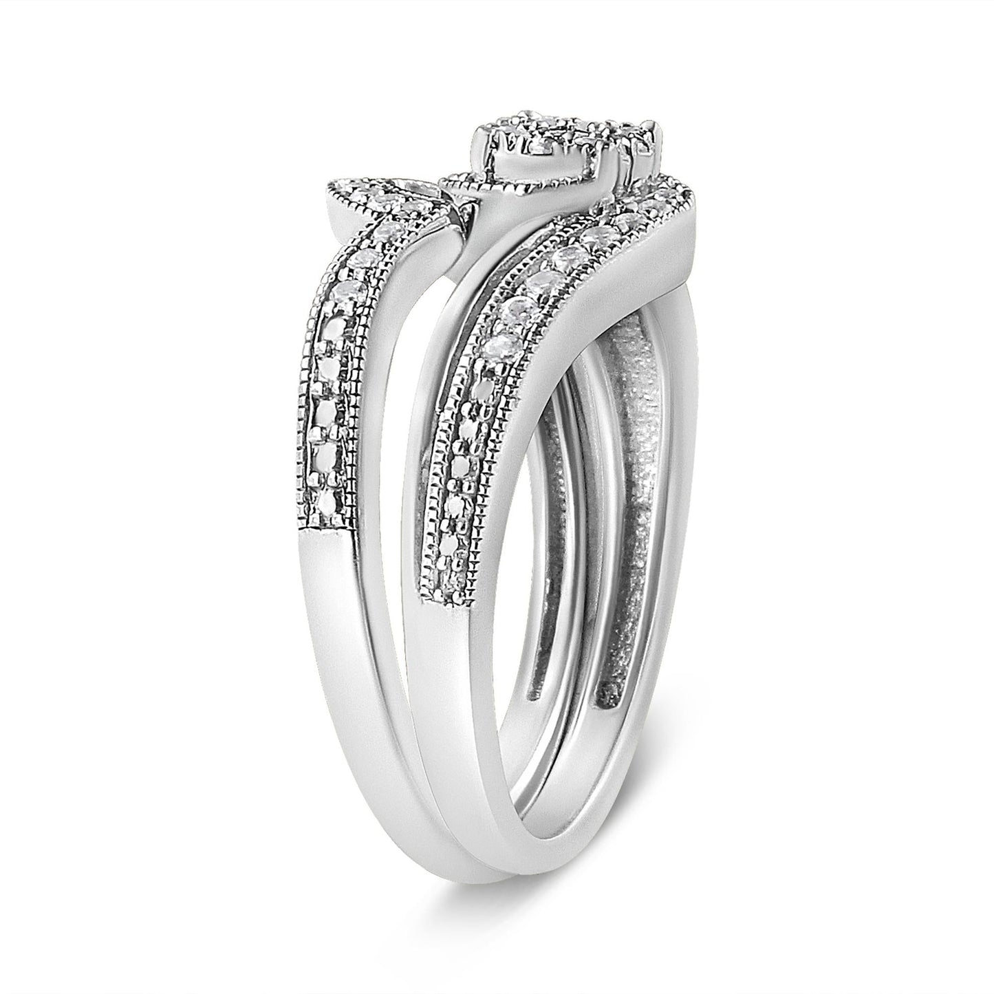 .925 Sterling Silver 1/3ct Cttw Multi-Diamond Bypass Vintage-Style Bridal Set Ring and Band (I-J Color, I3 Clarity)