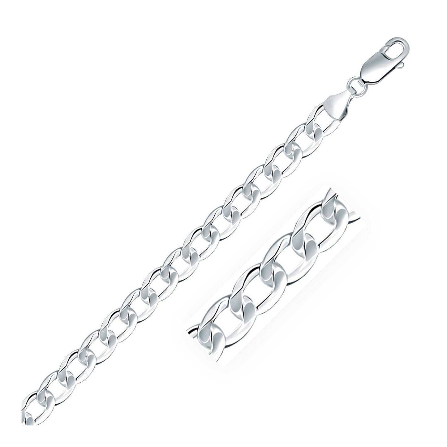 Size: 8.5'' - Rhodium Plated 7.9mm Sterling Silver Curb Style Bracelet