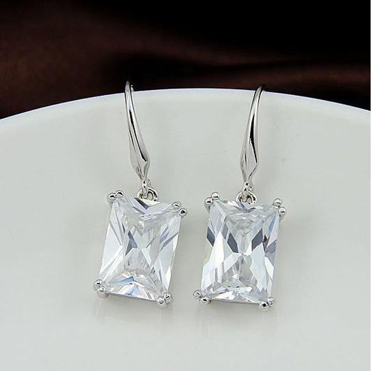 Royalty Earrings Emerald Cut Big Solitaires On Hooks