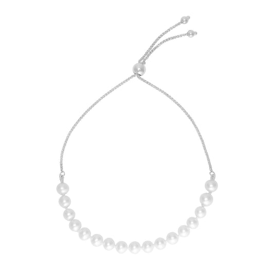 Size: 9.25'' - 14k White Gold Adjustable Friendship Bracelet with Pearls