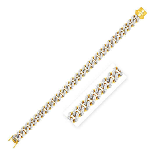 Size: 8.25'' - 14k Two Tone Gold 8 1/4 inch Curb Chain Bracelet with White Pave