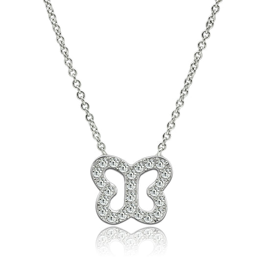 3W078 - Rhodium Brass Necklace with AAA Grade CZ  in Clear