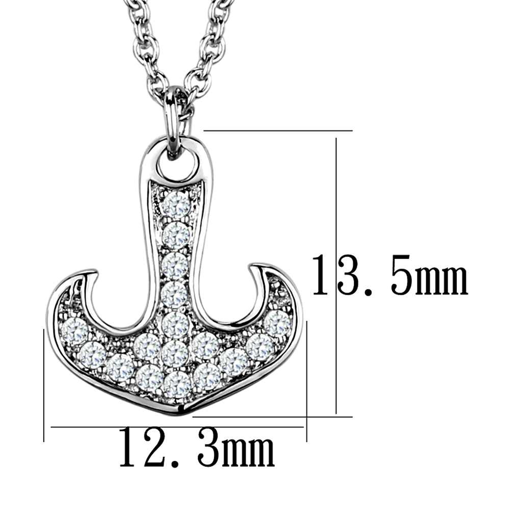 3W1035 - Rhodium Brass Chain Pendant with AAA Grade CZ  in Clear