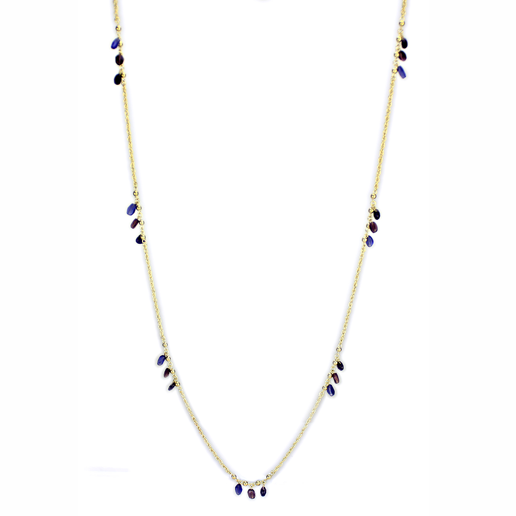 3W1538 - Gold Brass Necklace with Semi-Precious Amethyst Crystal in Amethyst