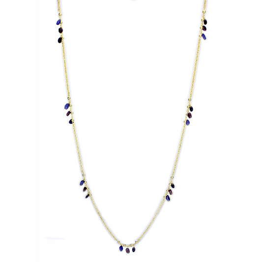 3W1538 - Gold Brass Necklace with Semi-Precious Amethyst Crystal in Amethyst