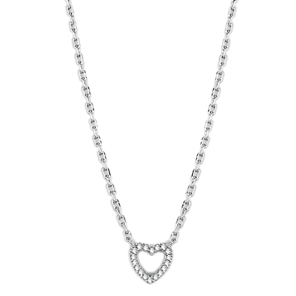 3W413 - Rhodium Brass Necklace with AAA Grade CZ  in Clear