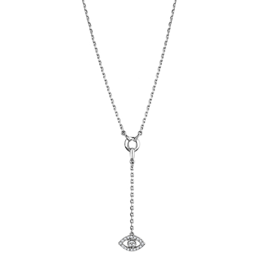 3W423 - Rhodium Brass Necklace with AAA Grade CZ  in Clear