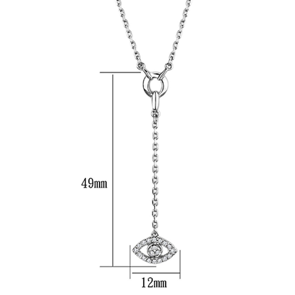 3W423 - Rhodium Brass Necklace with AAA Grade CZ  in Clear