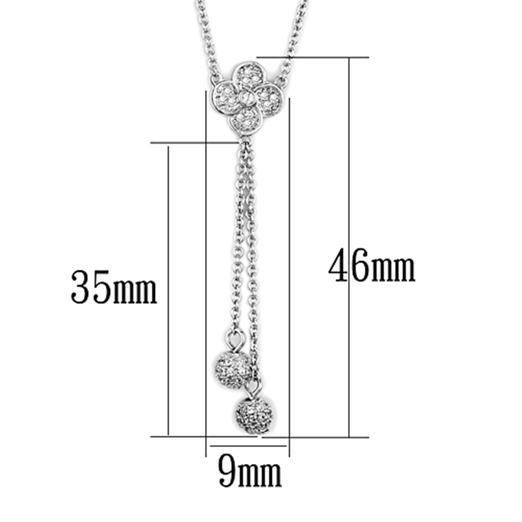 3W424 - Rhodium Brass Necklace with AAA Grade CZ  in Clear