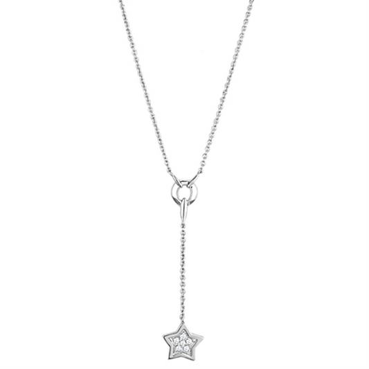 3W426 - Rhodium Brass Necklace with AAA Grade CZ  in Clear