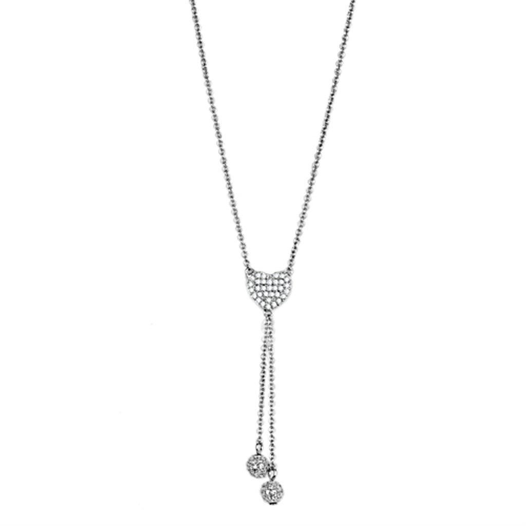 3W428 - Rhodium Brass Necklace with AAA Grade CZ  in Clear