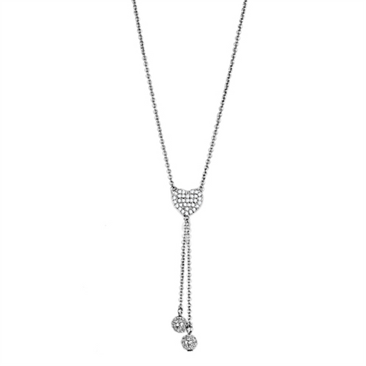 3W428 - Rhodium Brass Necklace with AAA Grade CZ  in Clear