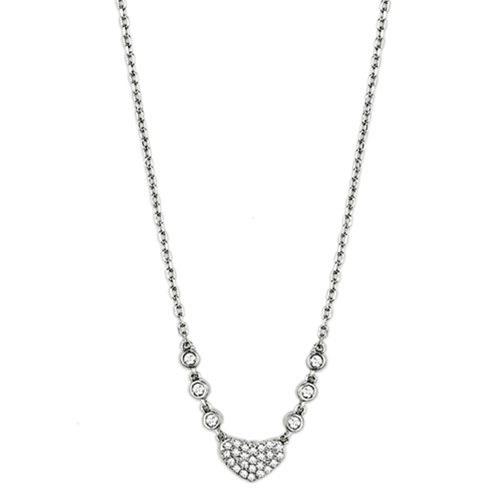 3W433 - Rhodium Brass Necklace with AAA Grade CZ  in Clear