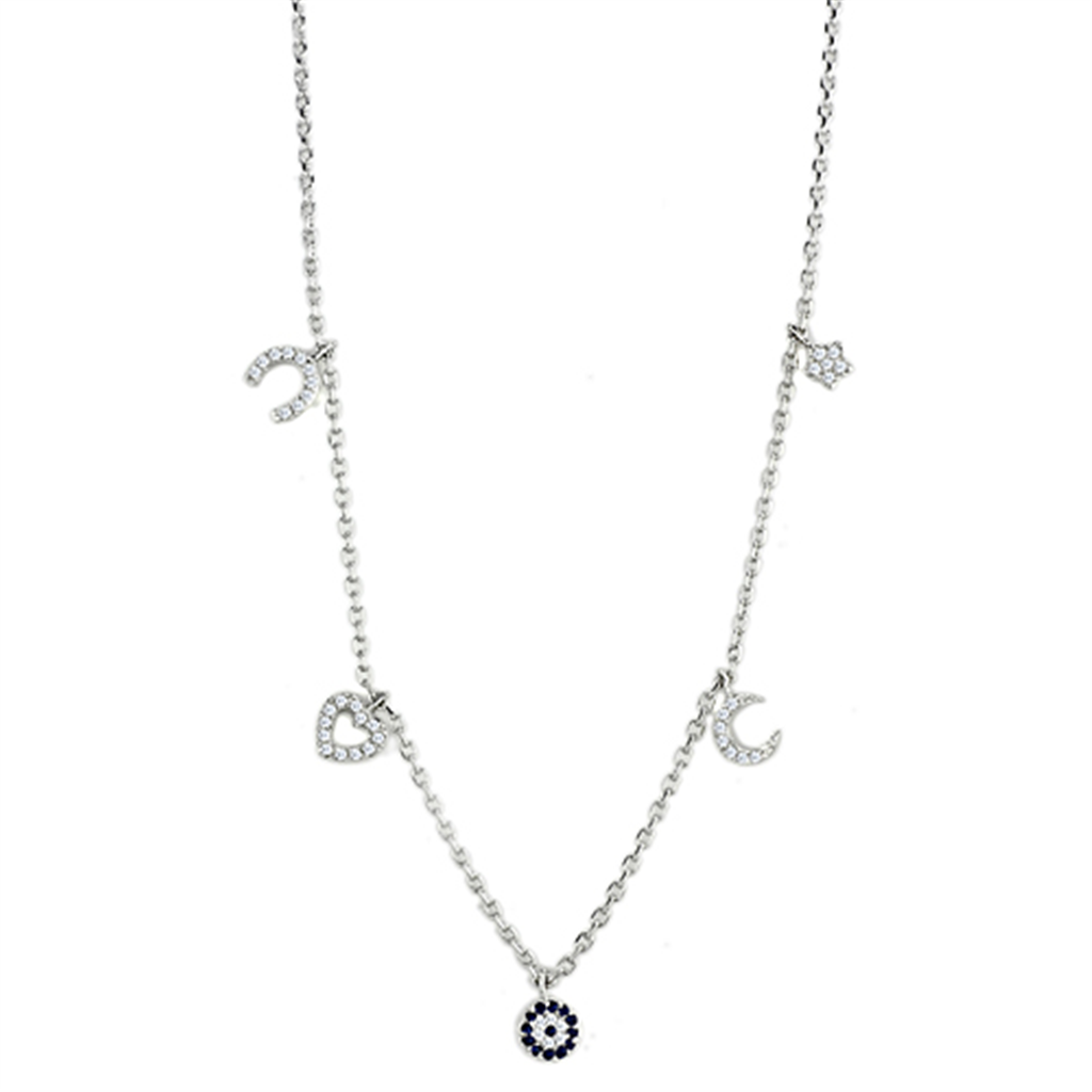 3W439 - Rhodium Brass Necklace with AAA Grade CZ  in Montana