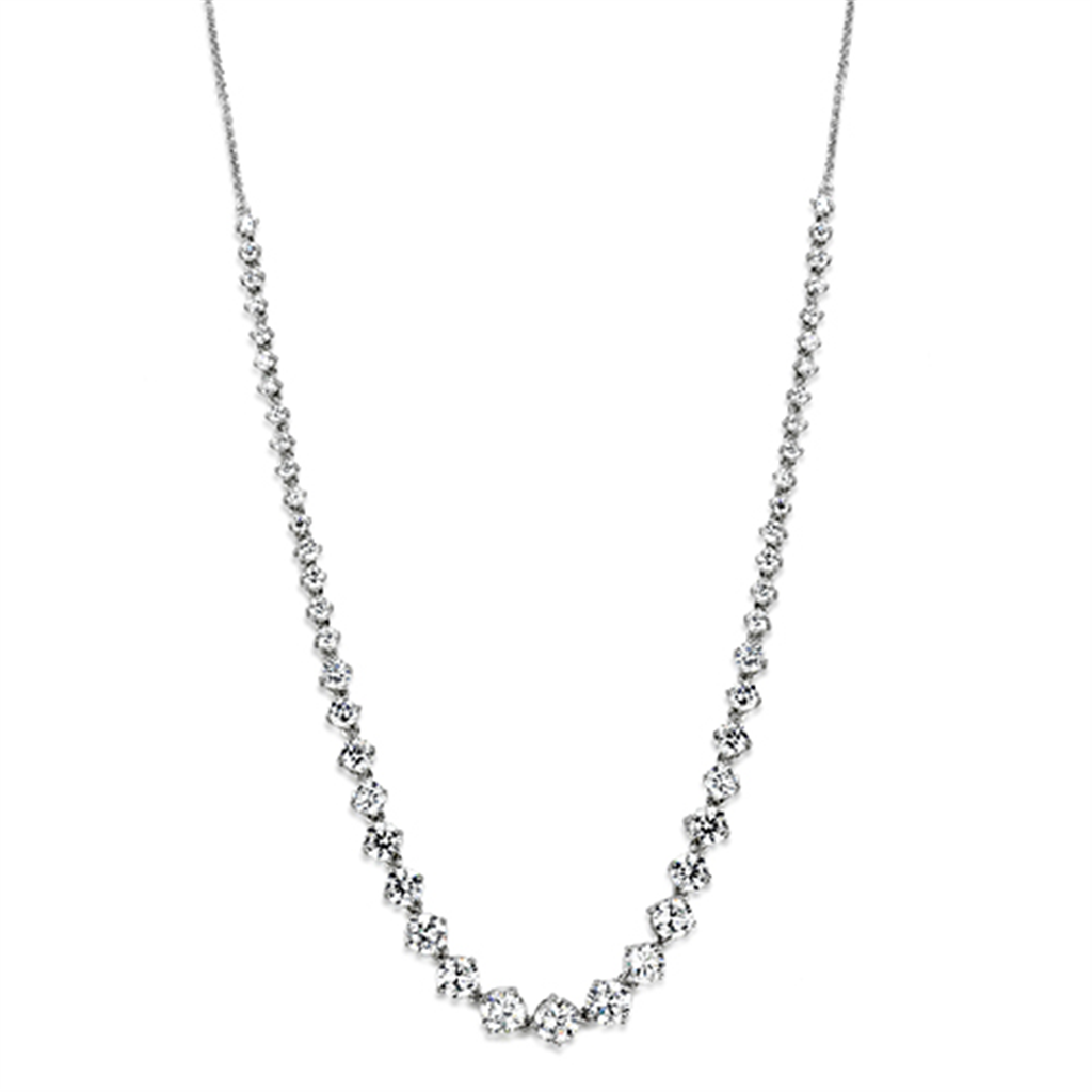 3W440 - Rhodium Brass Necklace with AAA Grade CZ  in Clear