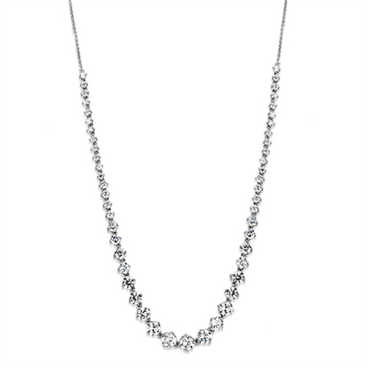 3W440 - Rhodium Brass Necklace with AAA Grade CZ  in Clear