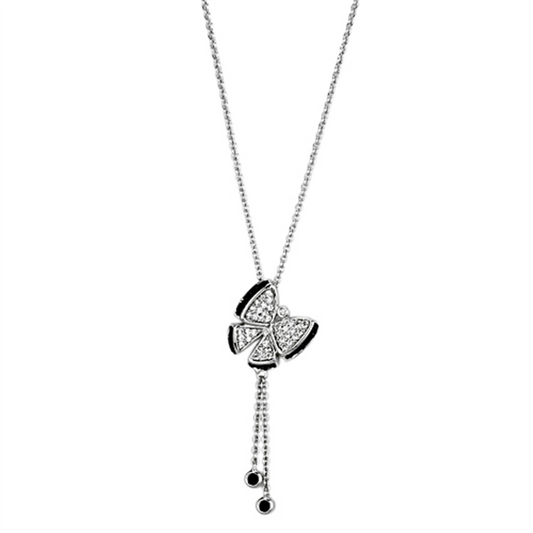 3W441 - Rhodium + Ruthenium Brass Necklace with AAA Grade CZ  in Black Diamond