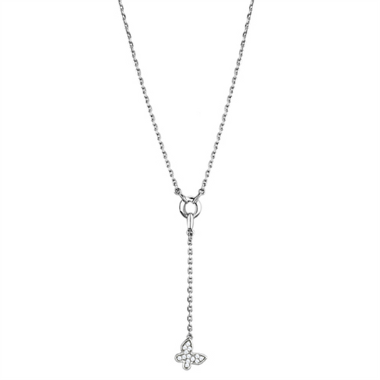 3W443 - Rhodium Brass Necklace with AAA Grade CZ  in Clear