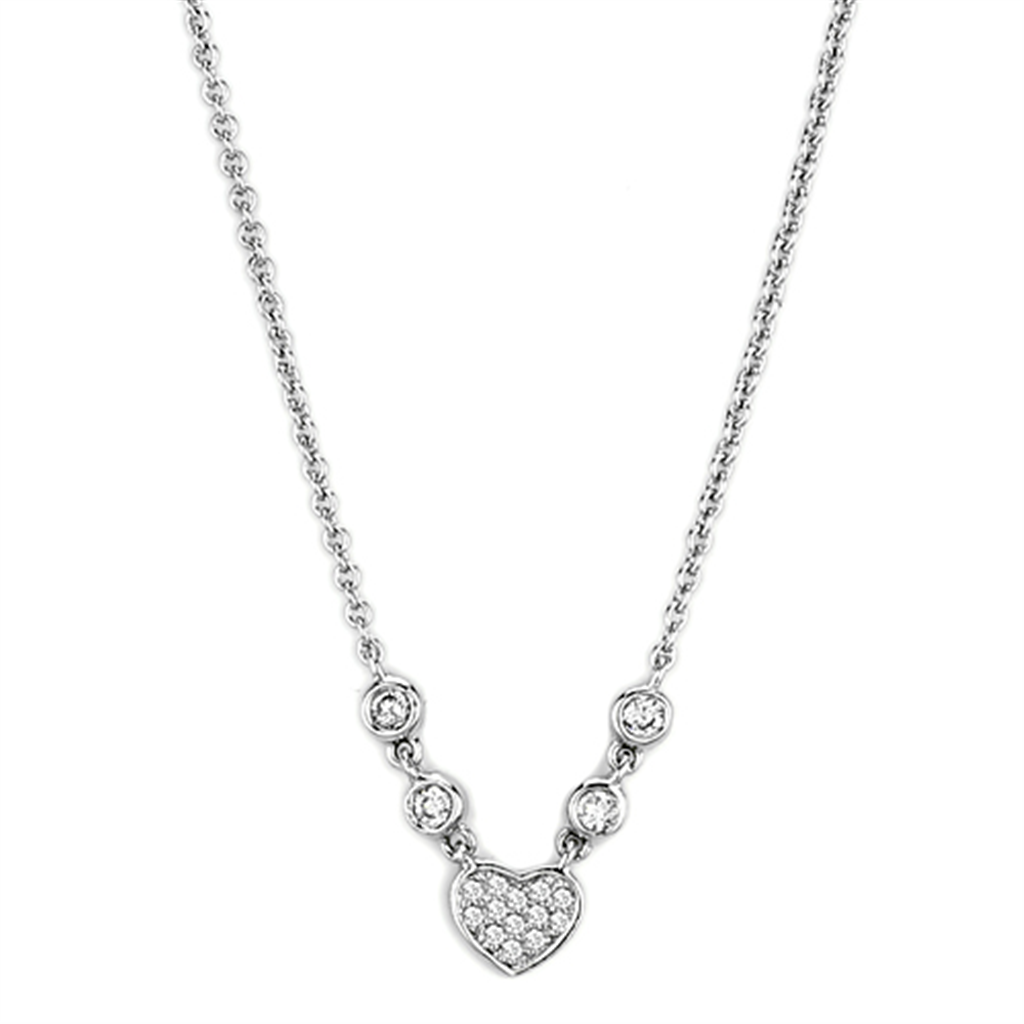 3W449 - Rhodium Brass Necklace with AAA Grade CZ  in Clear