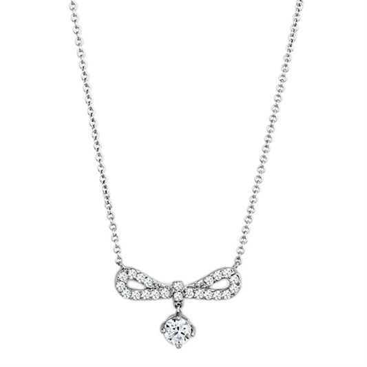 3W452 - Rhodium Brass Necklace with AAA Grade CZ  in Clear