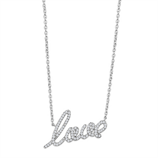 3W453 - Rhodium Brass Necklace with AAA Grade CZ  in Clear