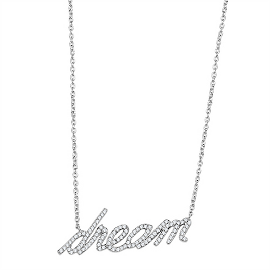 3W455 - Rhodium Brass Necklace with AAA Grade CZ  in Clear