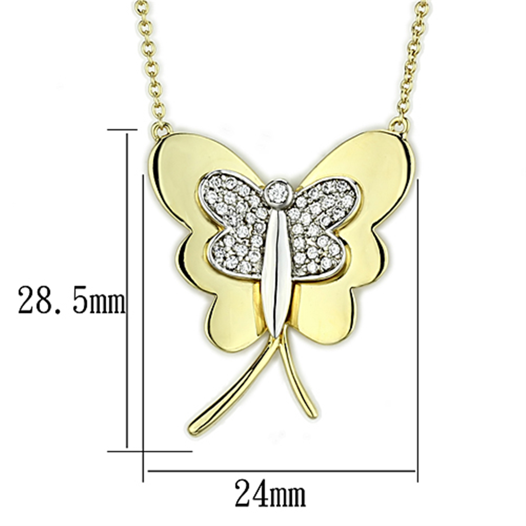 3W459 - Gold+Rhodium Brass Necklace with AAA Grade CZ  in Clear