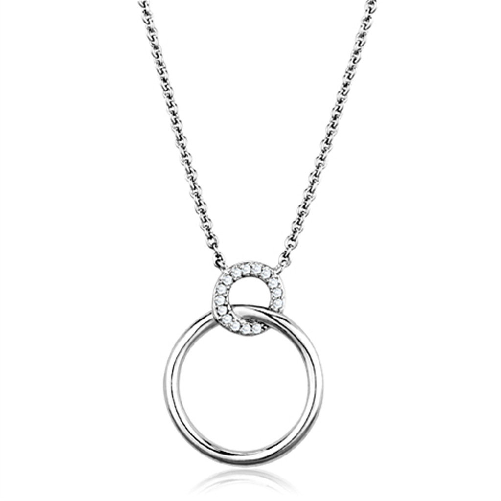 3W717 - Rhodium Brass Necklace with AAA Grade CZ  in Clear