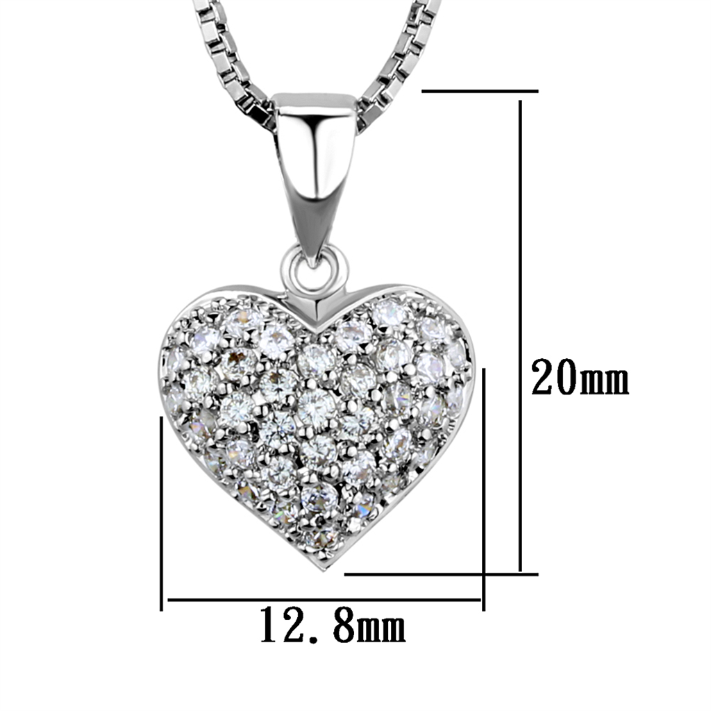 3W793 - Rhodium Brass Chain Pendant with AAA Grade CZ  in Clear