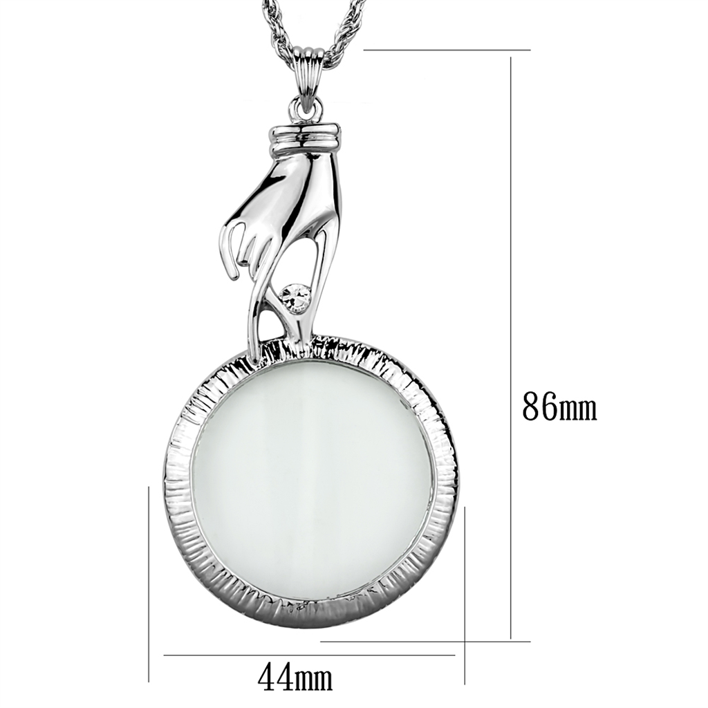 3W914 - Rhodium Brass Magnifier pendant with Top Grade Crystal  in Clear