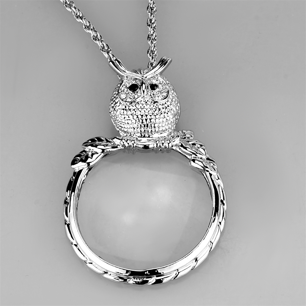 3W917 - Rhodium Brass Magnifier pendant with Top Grade Crystal  in Clear