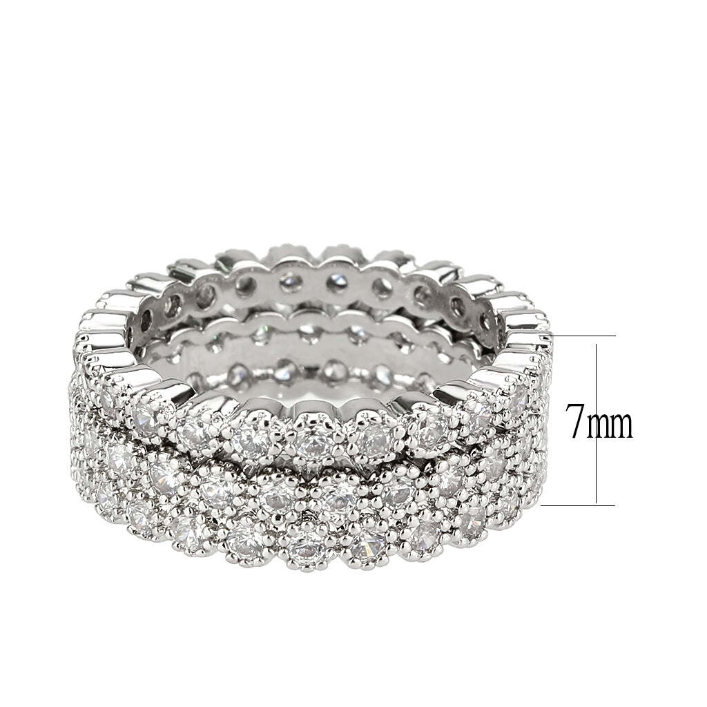 3W1605 - Rhodium Brass Ring with AAA Grade CZ in Clear